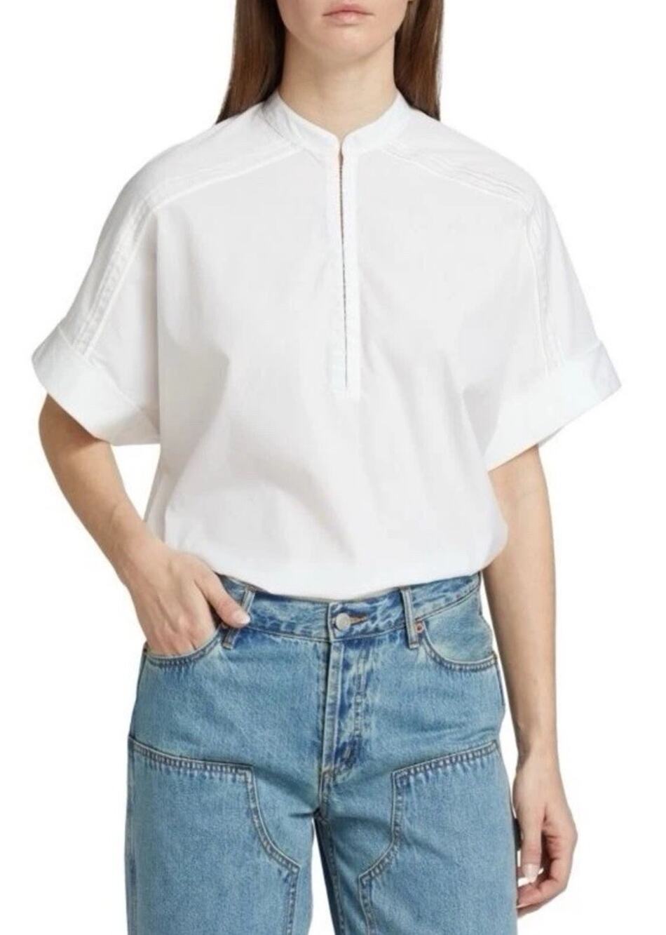Rag & Bone Darcy Boxy Round Neck Short Sleeve Cotton Poplin Hi-low Classic XS/S